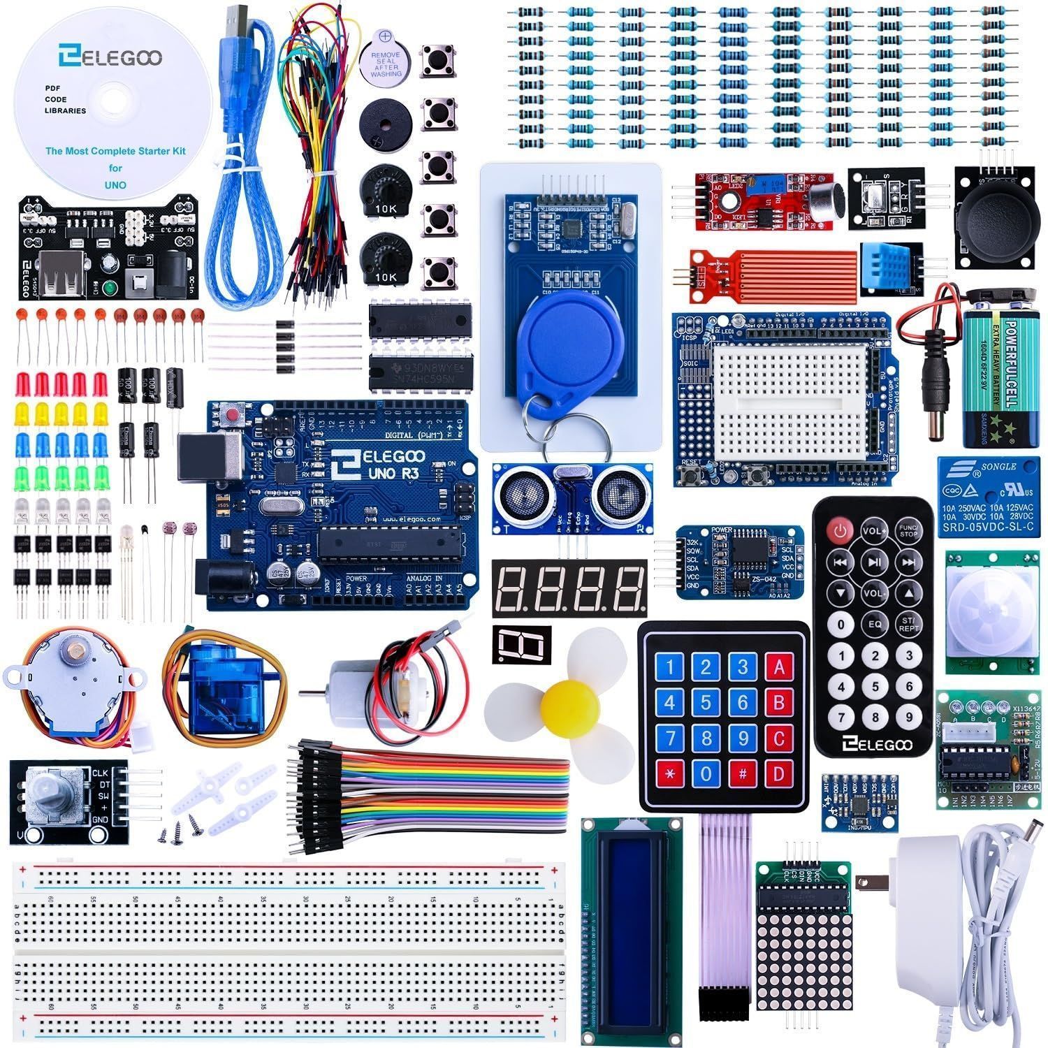 ELEGOO Arduino用のUNO R3 版スタータキット UNOチュートリアル付 63 Items