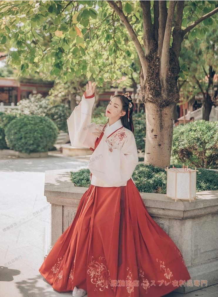 中国コスプレ 明制 漢服 レディース 赤 伝統服 コスプレ仮装 マント付き 花刺繍 中華服 唐装漢服古代服 女の子 ステージ衣装 X247