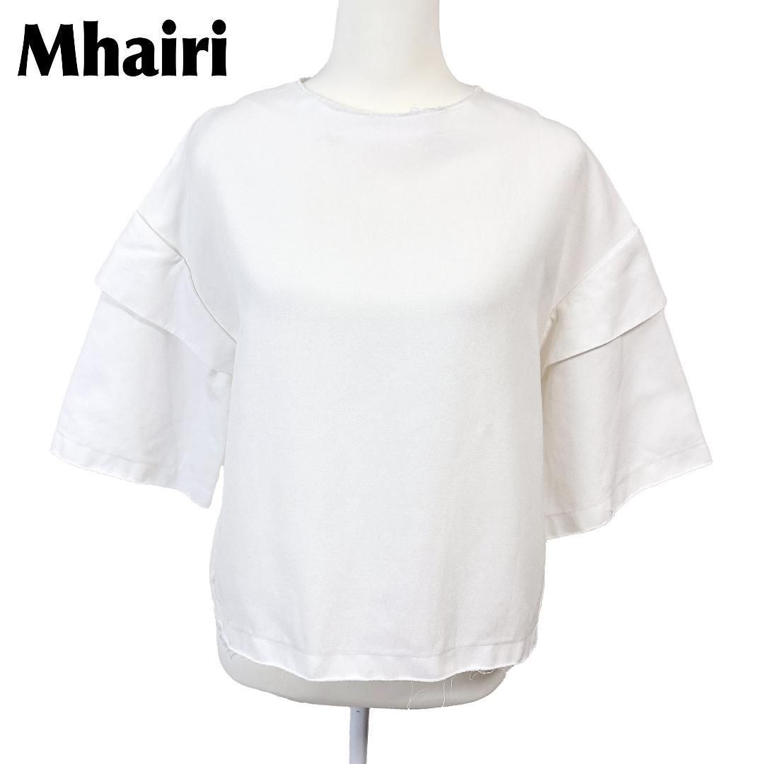 Mhairi ワイドプルオーバーブラウス 五分袖 背面絞り紐 ホワイト