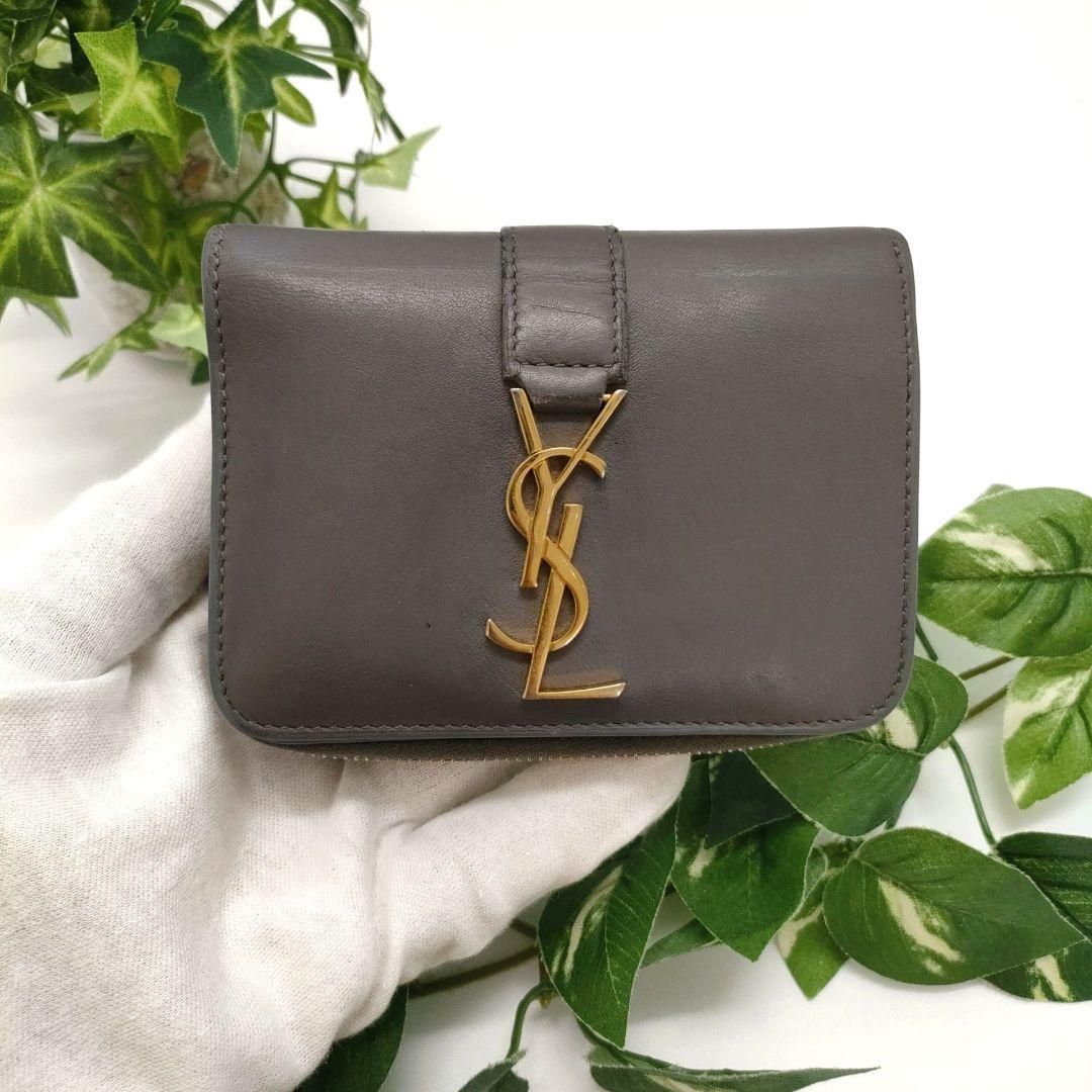 サンローラン 折り財布 コンパクトジップアラウンドウォレット グレー カサンドラ