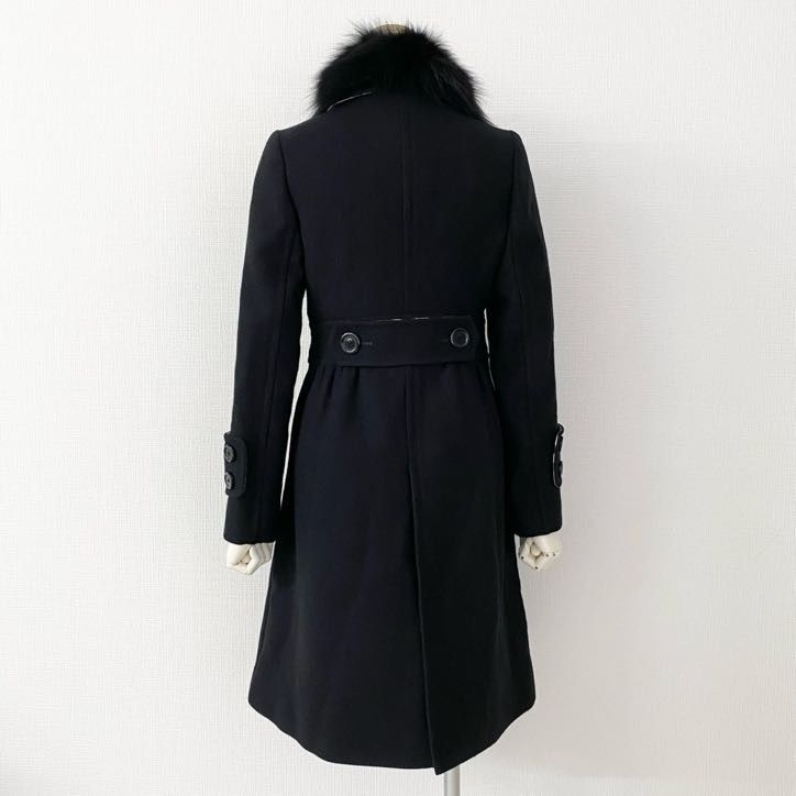 BURBERRY BLUE LABEL ノバチェック ウールコート 38 M 4i4 BURBERRY BLUE LABEL バーバリー ブルーレーベル ファー付き