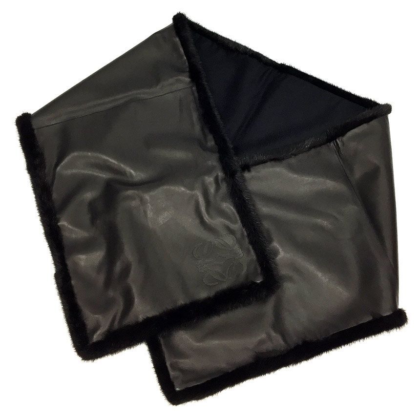 セール 希少 LOEWE ロエベ レザー マフラー ストール カシミヤ