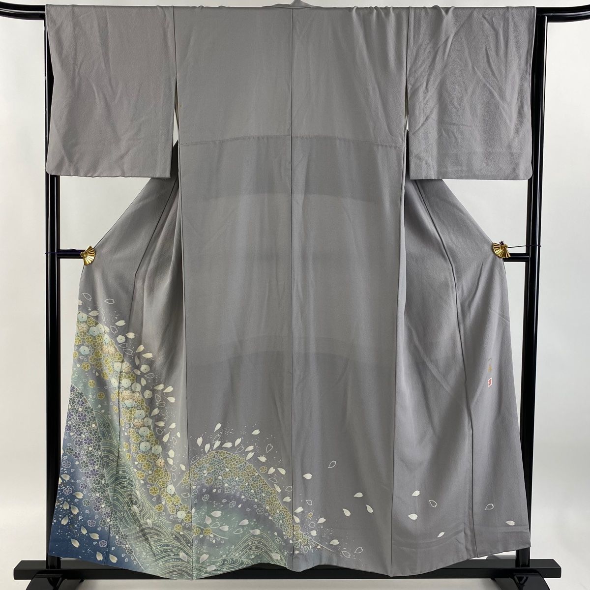 色留め袖★正絹反物 Prices down2）正絹 小紋 反物 着物「格子 藍鼠色」日本製 丹後