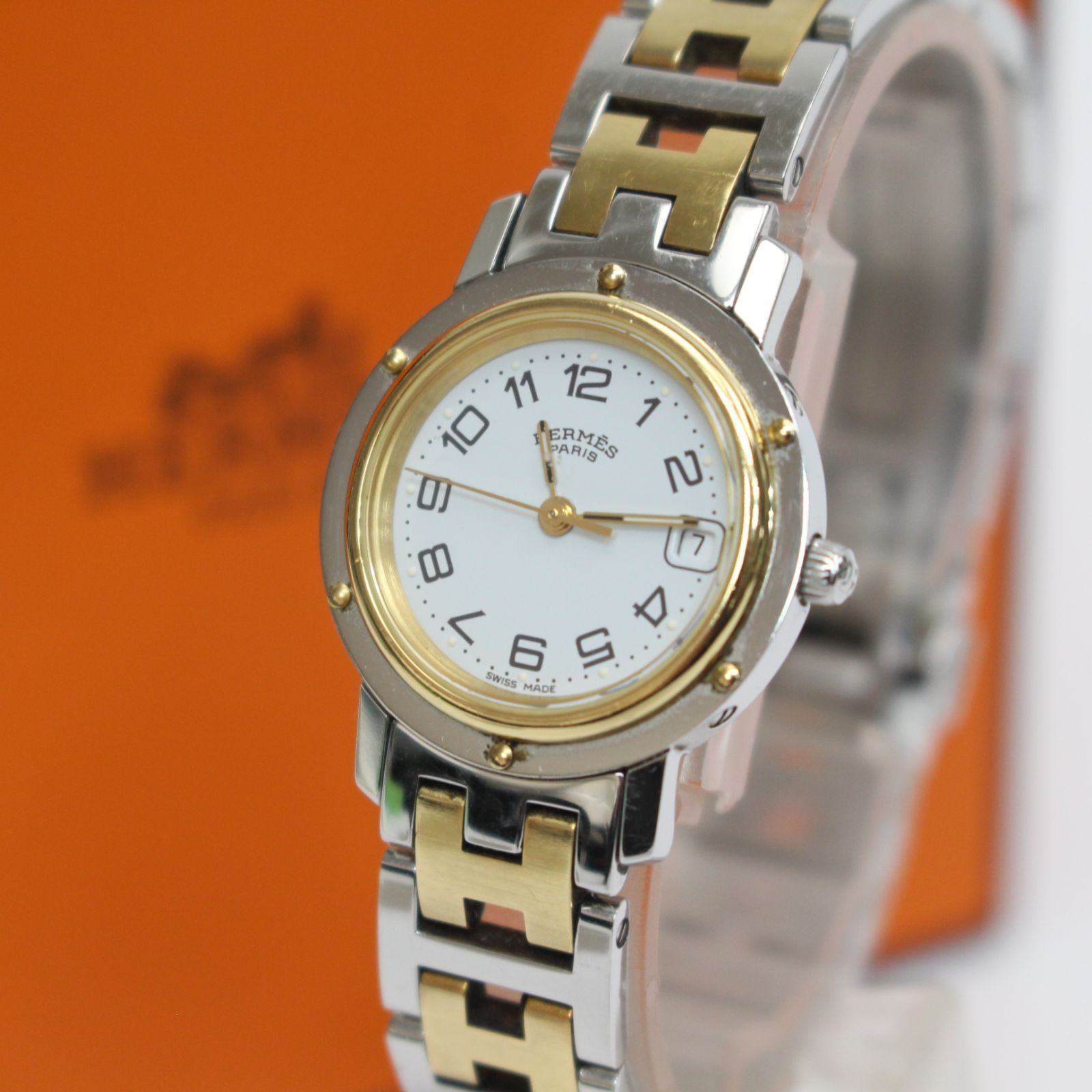 Q1401)【稼働品】エルメス HERMES クリッパー コンビ CL4 220 レディース 腕時計 デイト ホワイト 白文字盤 クォーツ ウォッチ  - メルカリ