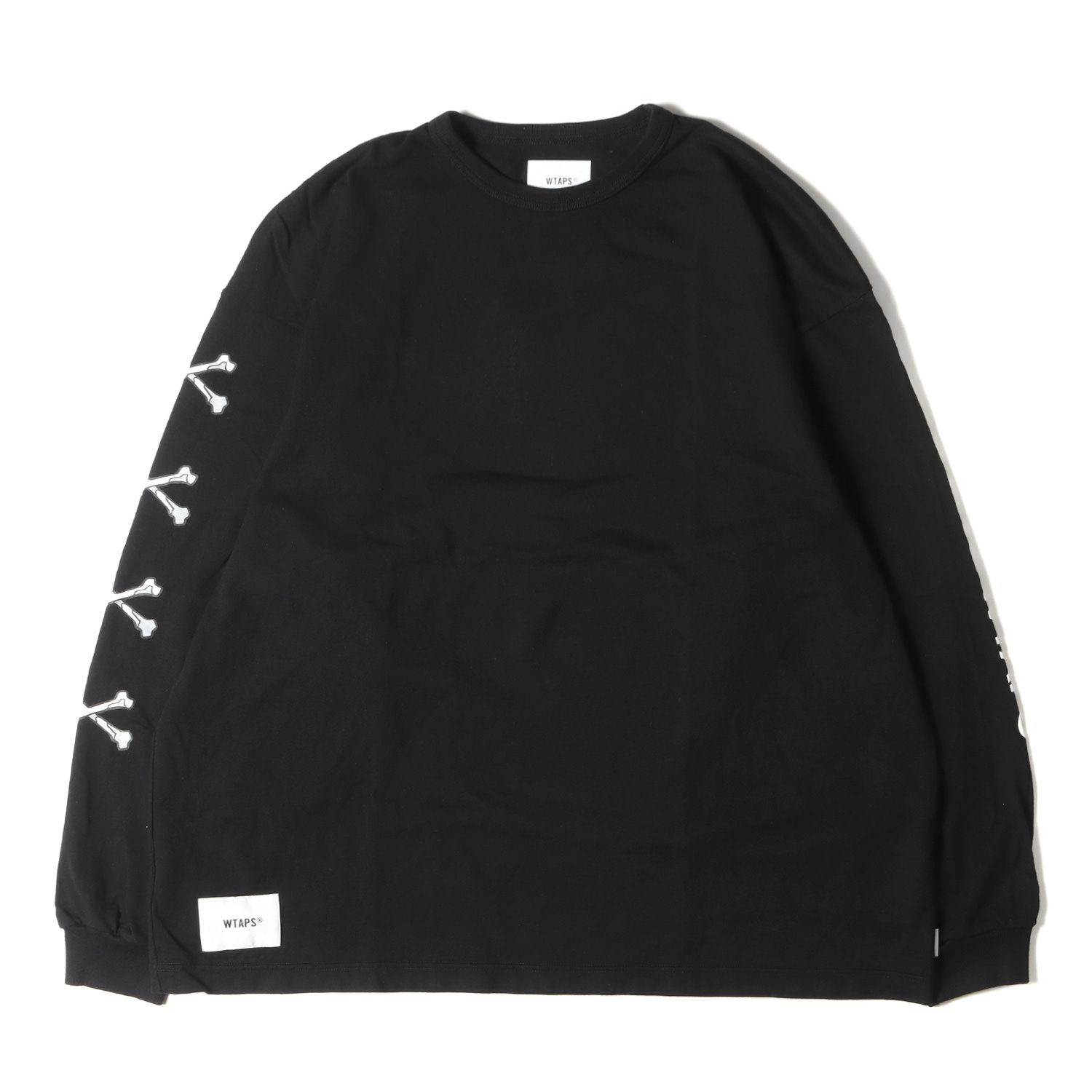 美品 WTAPS ダブルタップス Tシャツ サイズ:L 22AW 袖クロスボーン ロングスリーブ Tシャツ LXLXW LS TEE ブラック 黒 トップス カットソー 長袖【メンズ】