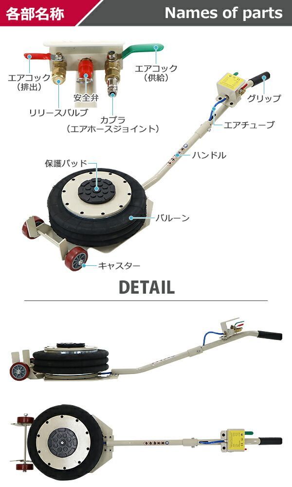 バルーンジャッキ 低床タイプ エアーバルーンジャッキ 3段 能力約5t 約5.0t 約5000kg エアー式 エアージャッキ フロアジャッキ ベローズ式ジャッキ  ガレージジャッキ バルーン型 車 トラック ジ - 正規通販サイト