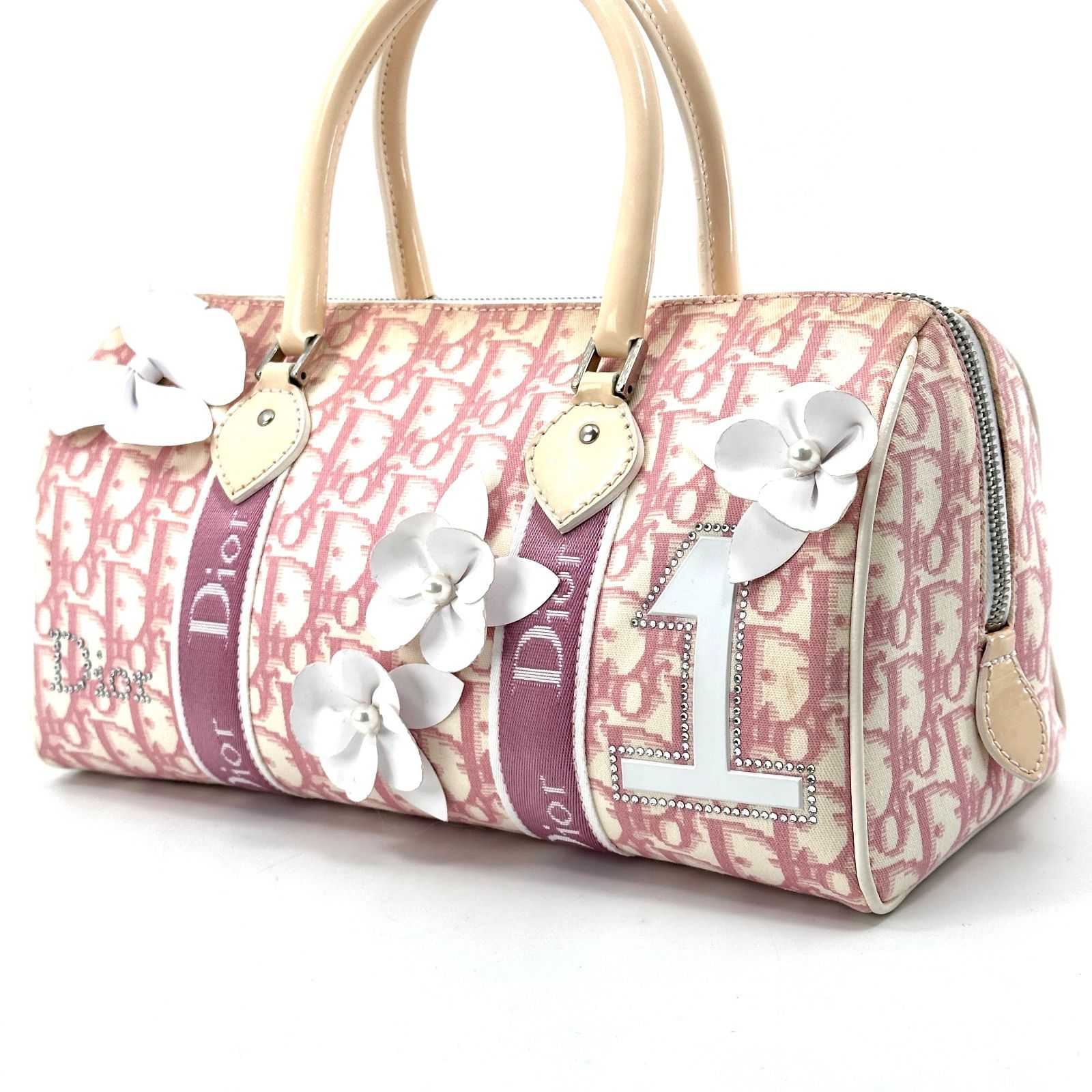 Dior】ディオール トロッター柄 フラワー ハンドバッグ ピンク