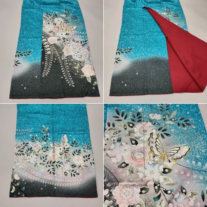 正絹　振袖　7枚　まとめ売り　リメイク用　蝶々　花　刺繍 正絹 振袖 7枚 まとめ売り リメイク用 蝶々 花 刺繍 正絹 振袖 7