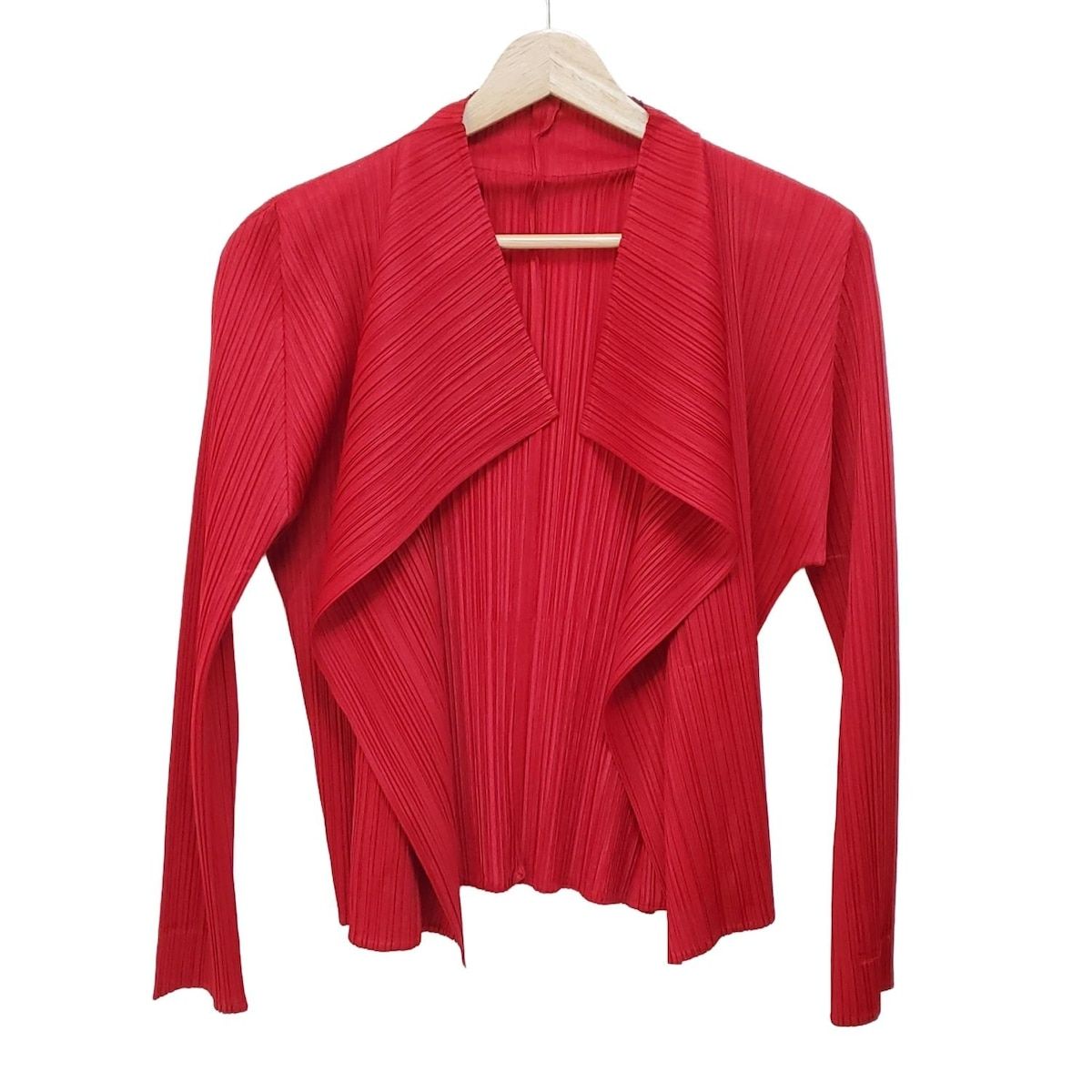 PLEATS PLEASE プリーツプリーズ カーディガン サイズ3 L レディース - レッド 長袖 プリーツ