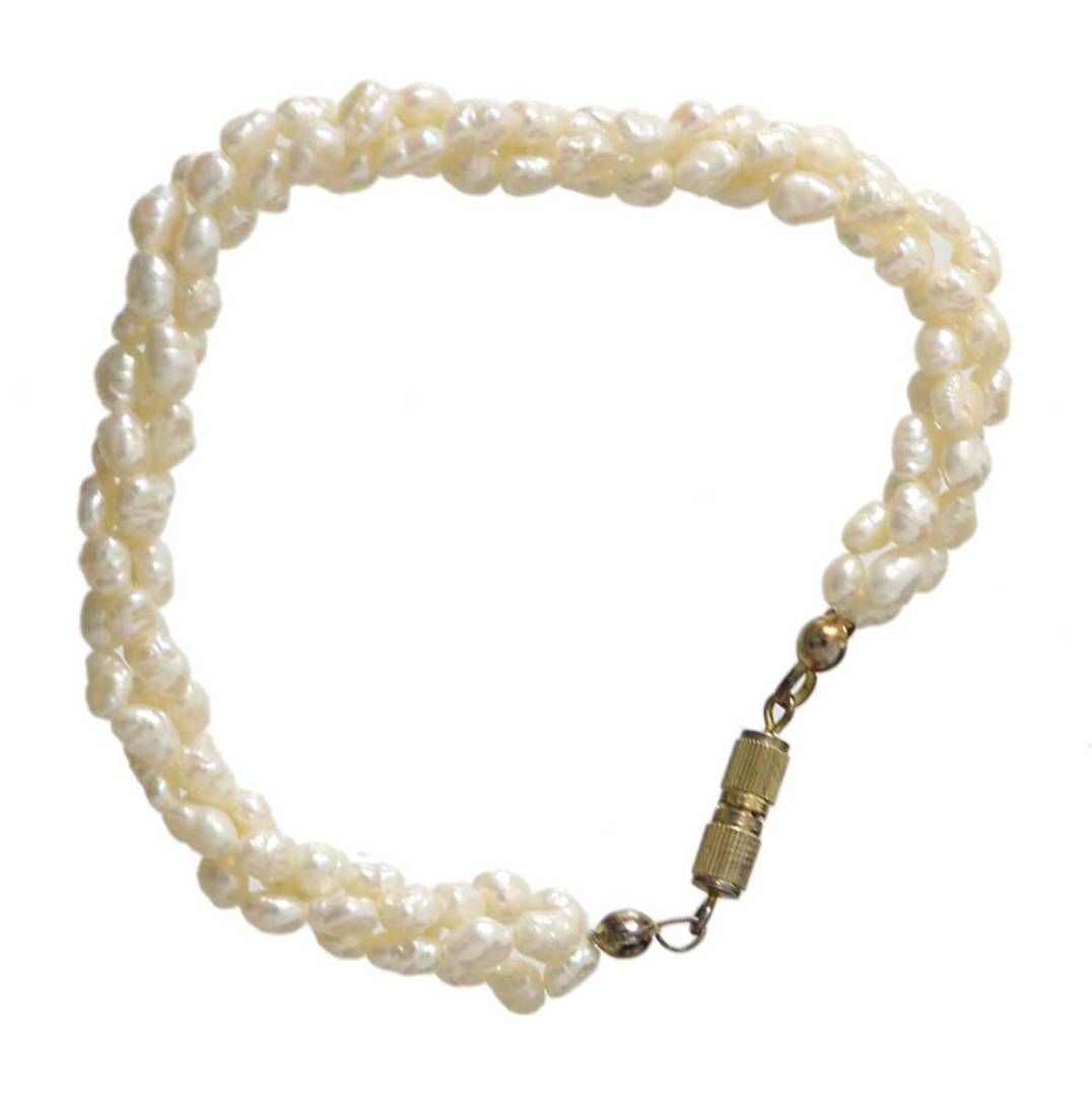 本真珠 淡水 パール 3連ブレスレット バロック 本真珠(淡水真珠) オフホワイト 3×4(mm)前後 腕回り約18.5cm NT Bランク