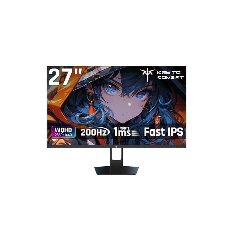 KTC 27インチゲーミングモニター WQHD 2560x1440 Fast IPS 200Hz 210OC 1ms MPRT 131%sRGB HDR400 低ブルーライト フリッカーフリー FreeSync - G-Sync対応 PS5対応 H