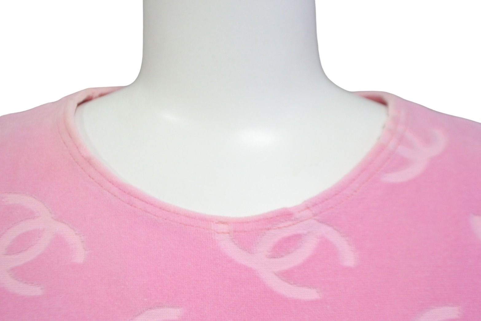 CHANEL シャネル ヴィンテージ 半袖Ｔシャツ チビT ココマーク クロップド ベロア ピンク 品質タグ無し 良品 中古 55843