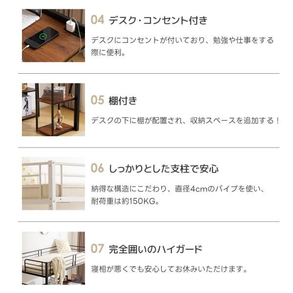 ロフトベッド 階段付き コンセント付き シングル 耐荷重150KG 収納付き デスク付き 棚付き 北欧風 スチール 耐震 通気性抜群 システムベッド 子供ベッド 子供 NEXPOTALLINN_EU