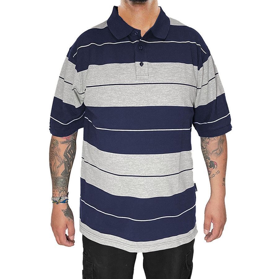 M TOWN PIQUE POLO SHIRTS NAVY×GRAY メンズ 大きいサイズ 服 ポロシャツ 半袖 ショートスリーブ ボーダー 西海岸 チカーノ ウェッサイ ローライダー ロサンゼルス LOS ANGELES