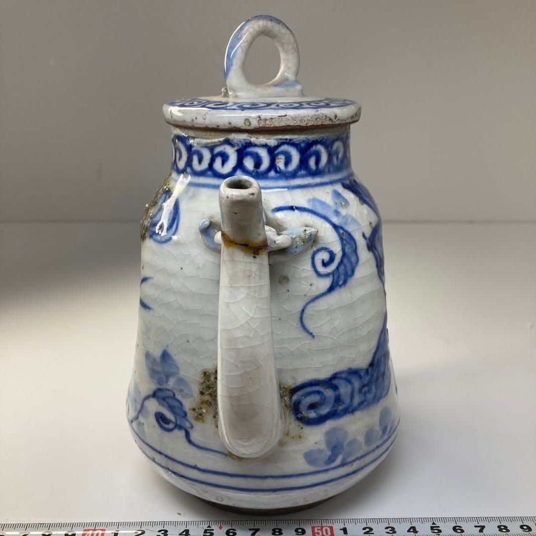 江戸後期 瑞芝焼 染付 水次 タトチ 高さ22㎝(蓋込) 東な6-0624②