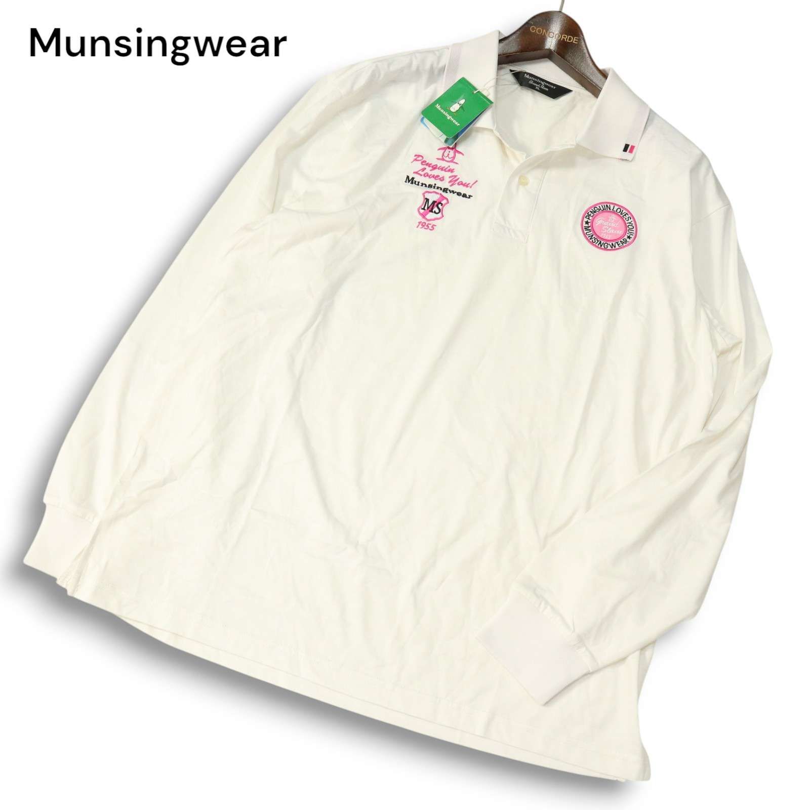 Munsingwear - 【新品】 Munsingwear マンシングウェア ゴルフ 通年 UV80★ 刺繍&ワッペン 長袖 ストレッチ ポロシャツ Sz.XL メンズ 白 新品】 Munsingwear マンシングウェア ゴルフ 通年 UV80☆ 刺繍