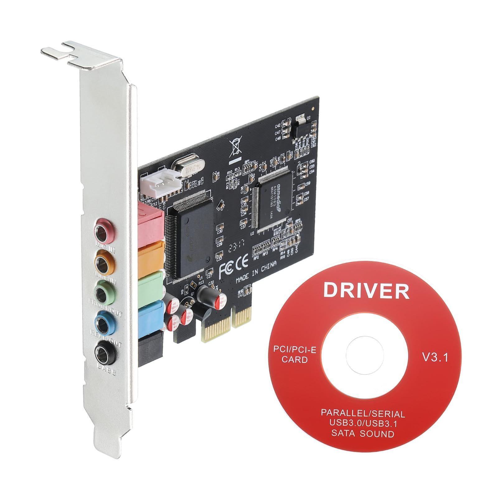新品 uxcell PCIeサウンドカード 内蔵5.1ステレオオーディオカード 24ビット CDコンピュータケース付き 内蔵PCIeチャネルアダプターボード デスクトップ PC コンピュータ用 黑