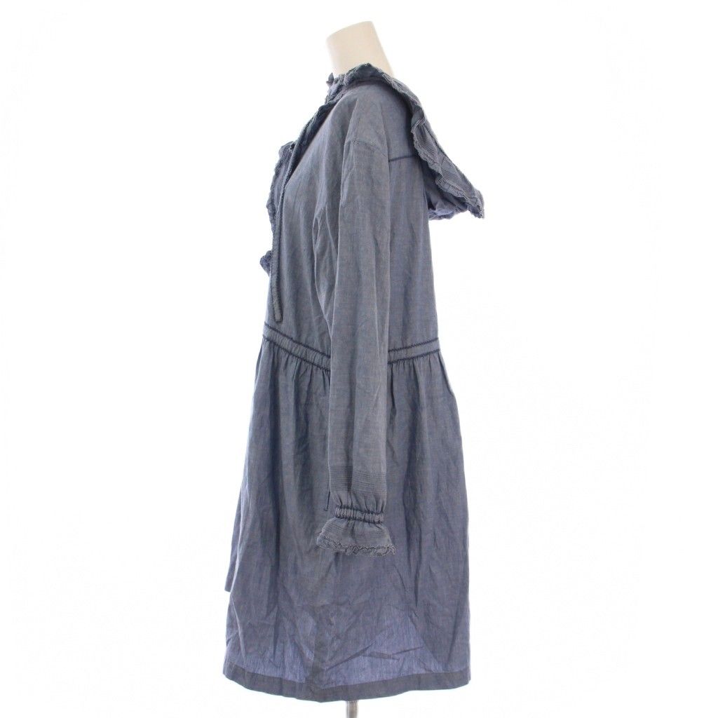 ピンクハウス PINK HOUSE シャツワンピース フ ひざ丈 長袖 フード フリル F 青 ブルー BB