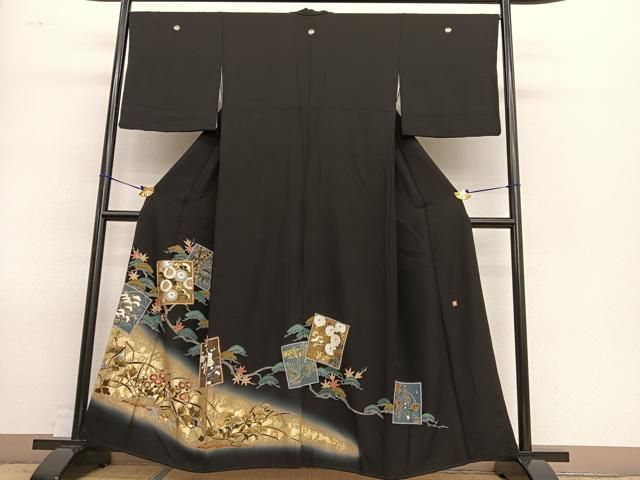 平和屋着物□豪華黒留袖 作家物 駒刺繍 色紙松竹梅 金彩 正絹