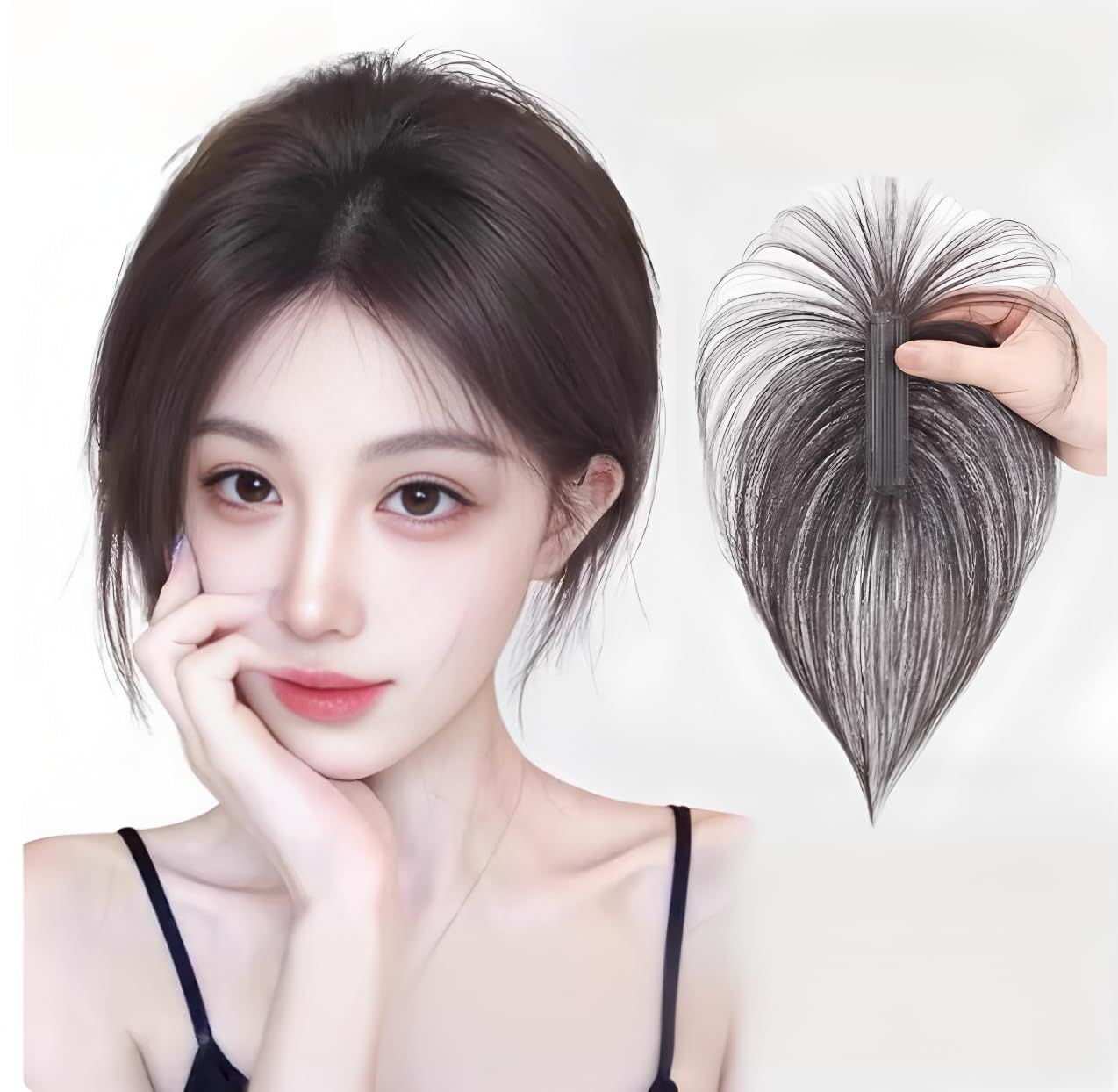 ピンなし ピンなし部分ウィッグ 頭頂部 白髪隠し ピン不要 リタッチ