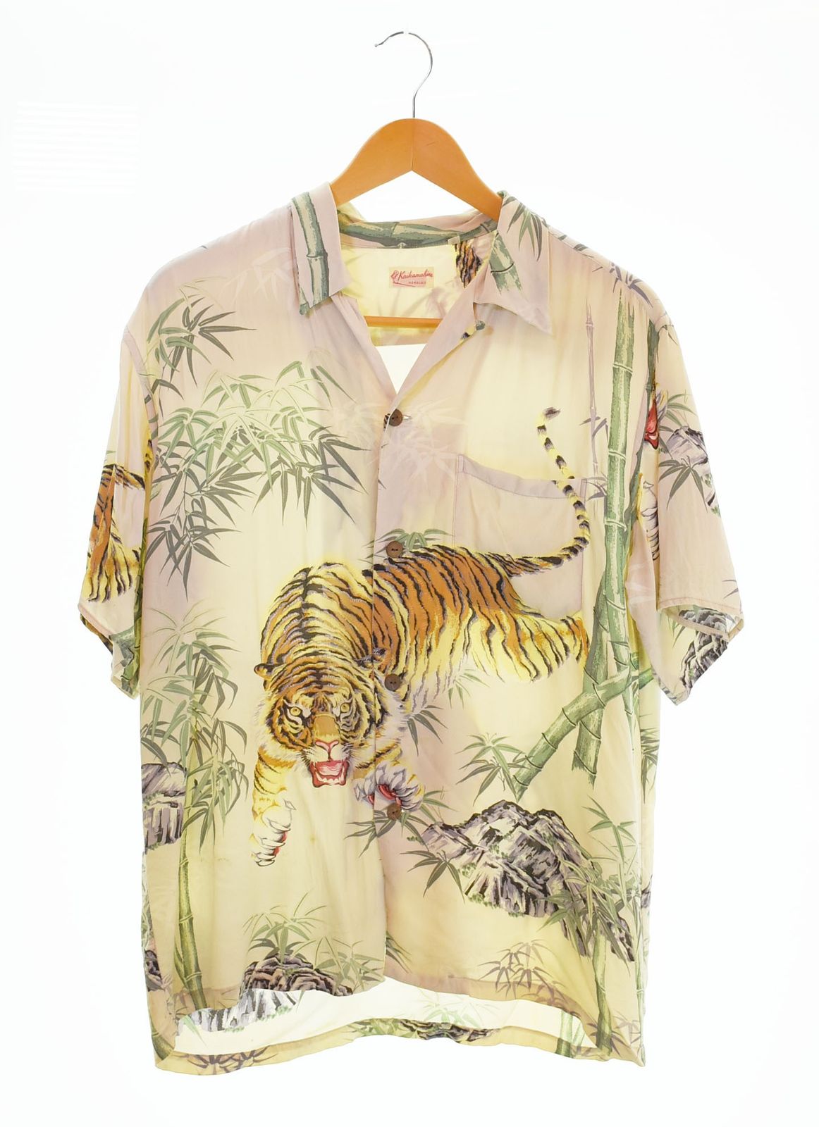 サンサーフ SUN SURF ×kaikamahine アロハシャツ 虎 レーヨン 半袖シャツ ホワイト Mサイズ 103MT-1796