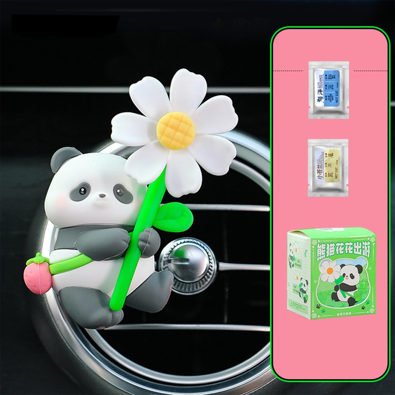 パンダ風車アクセサリー - 簡単車装飾品 取り付け 吹き出し口用