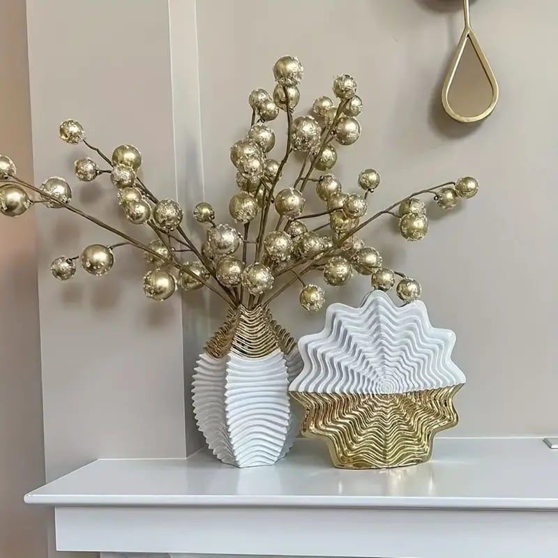 花瓶 フラワーベース デコレーション フラワーアレンジメント 花 ブーケ ドライフラワー インテリア リビングルーム 玄関 ゴールド 大きめ セラミック エレガント 結婚式 プレゼント