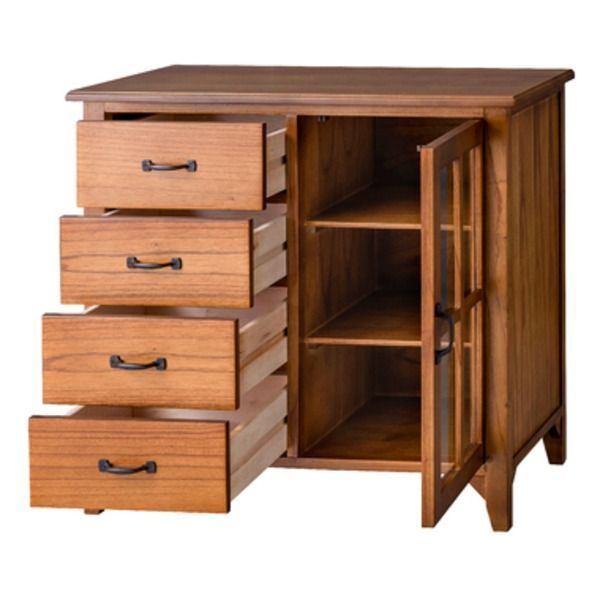 キャビネット 収納棚 幅80cm PM-320 木製 脚付き 強化ガラス ティンバー 完成品 リビング ダイニング インテリア家具