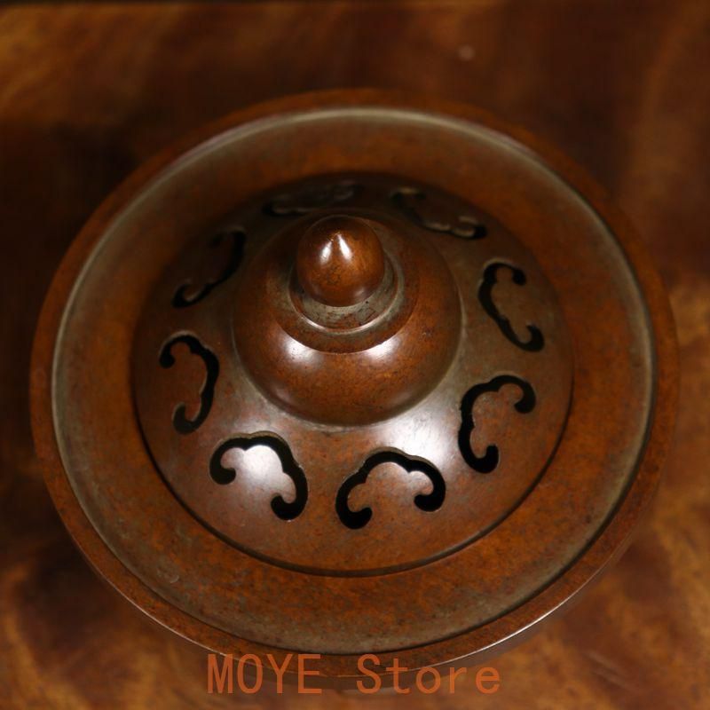 銅製 蘇工如意三足炉 盤香炉 檀香炉 茶道具 香道具 装飾品 工芸