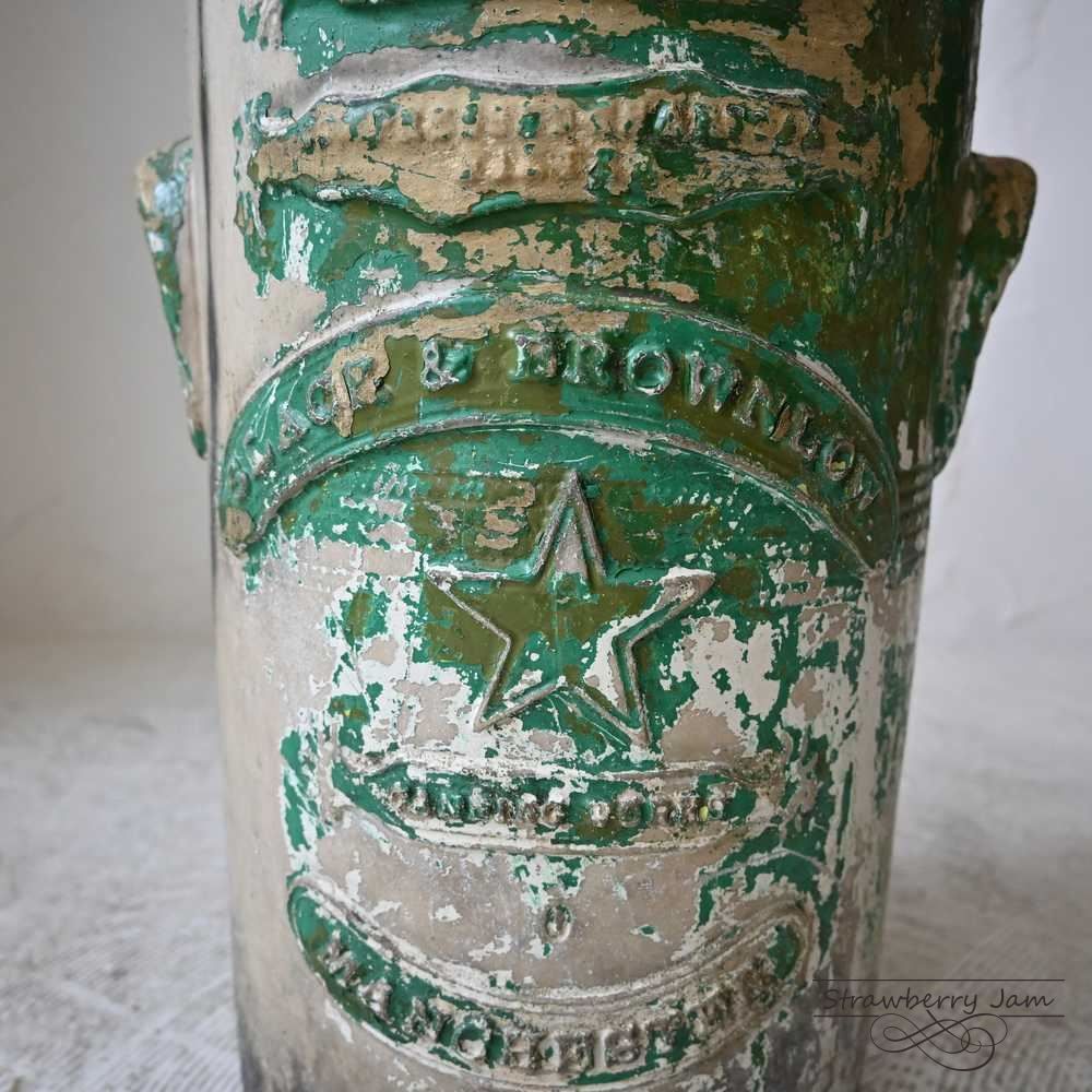 L3501-175 英国アンティーク ブリキ ドラム 鉢 ゴミ箱 ガーデニング