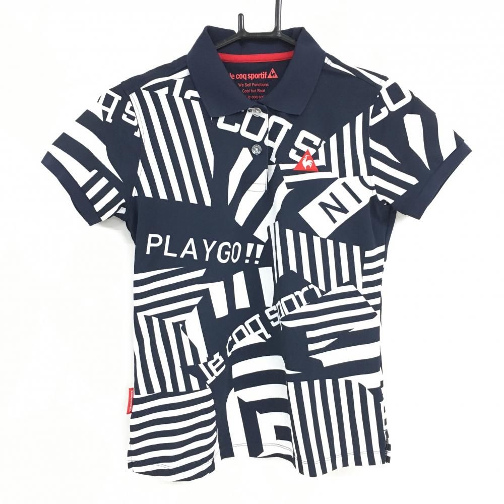【超美品】ルコック 半袖ポロシャツ ネイビー×白 総柄  レディース M ゴルフウェア le coq sportif