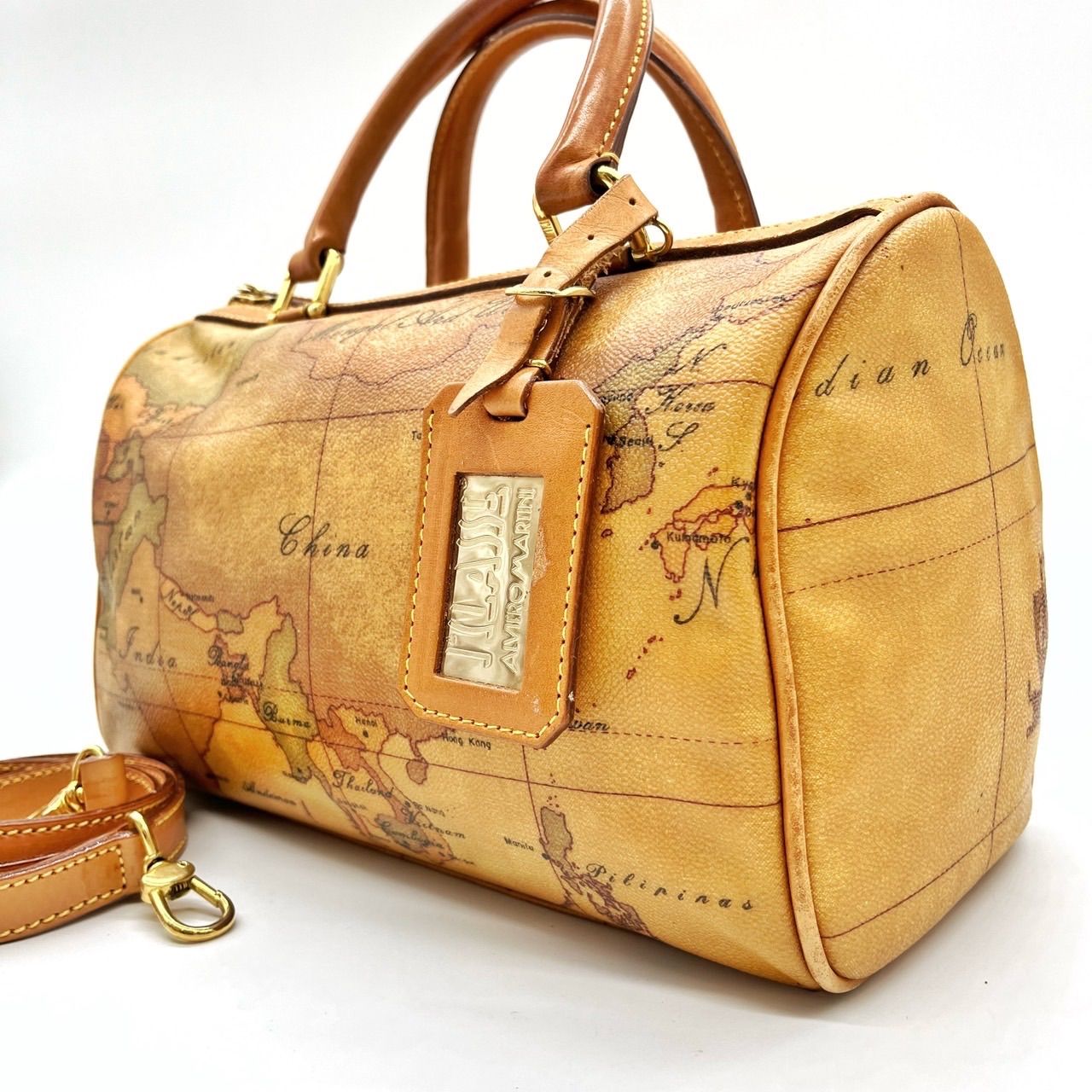 極美品 プリマクラッセ ボストンバッグ 2way 世界地図柄 大容量 斜め