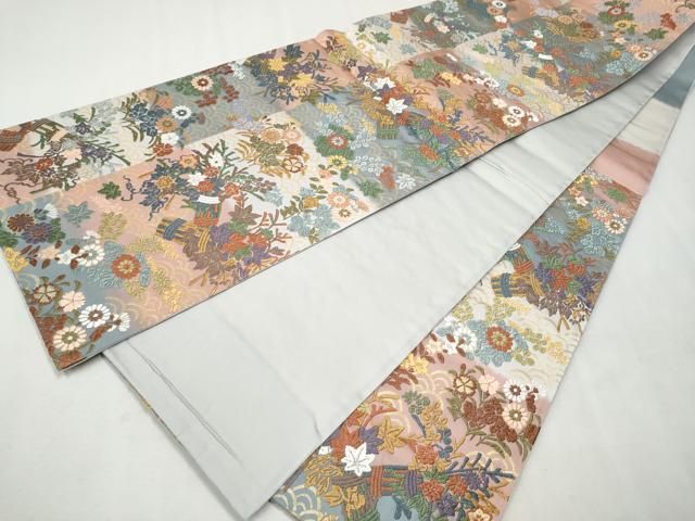 平和屋着物○六通柄袋帯 唐織 草花文 金糸 正絹 逸品 CAAW4573hy