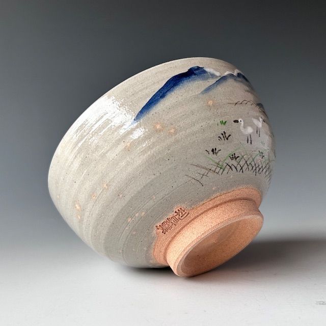 茶道具 飛翔 白鳥絵 茶碗 加藤利昇窯 共箱 雪解け 春 茶会 稽古