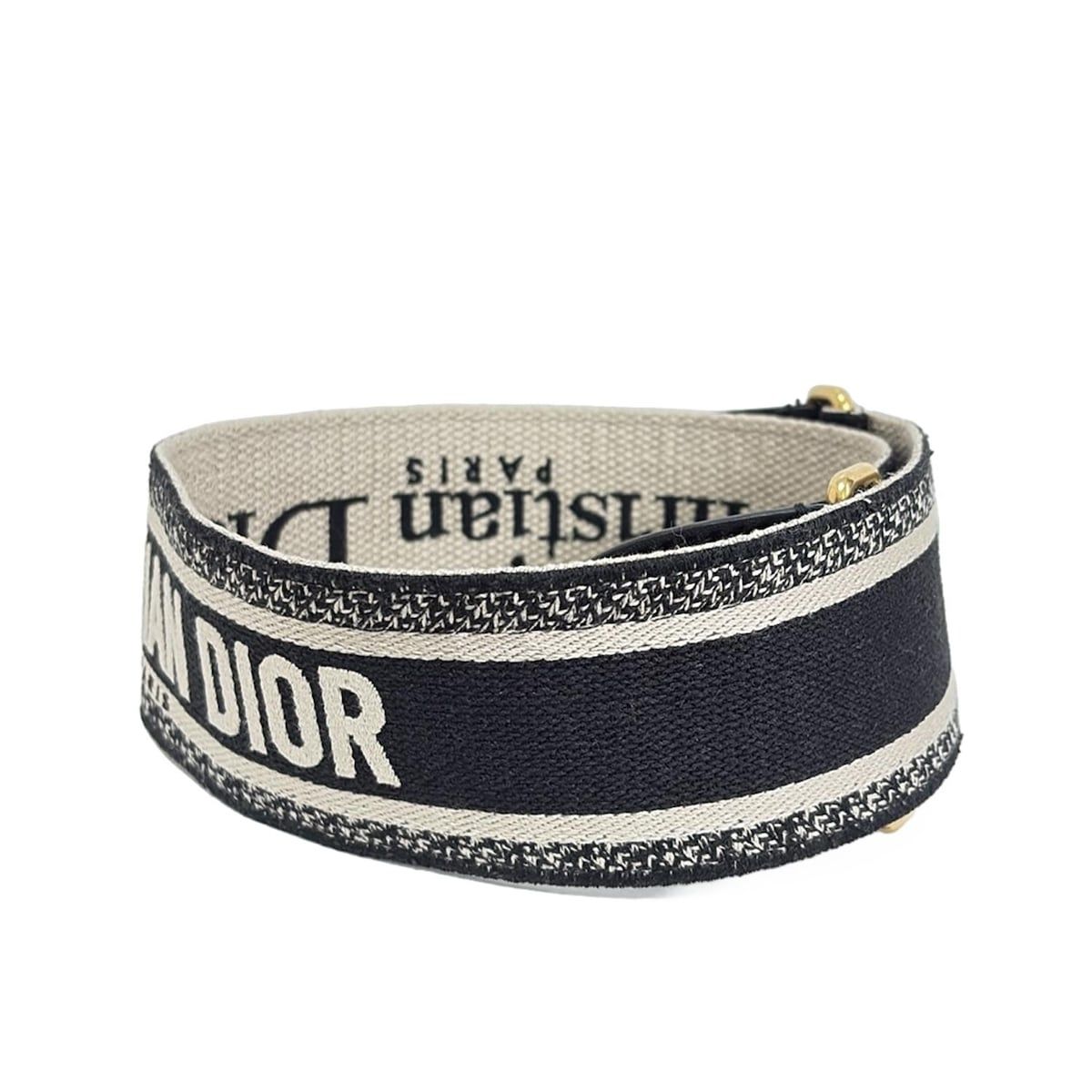 DIOR ChristianDior ディオール クリスチャンディオール ショルダーストラップ 黒×ベージュ×ゴールド エンブロイダリー レザー