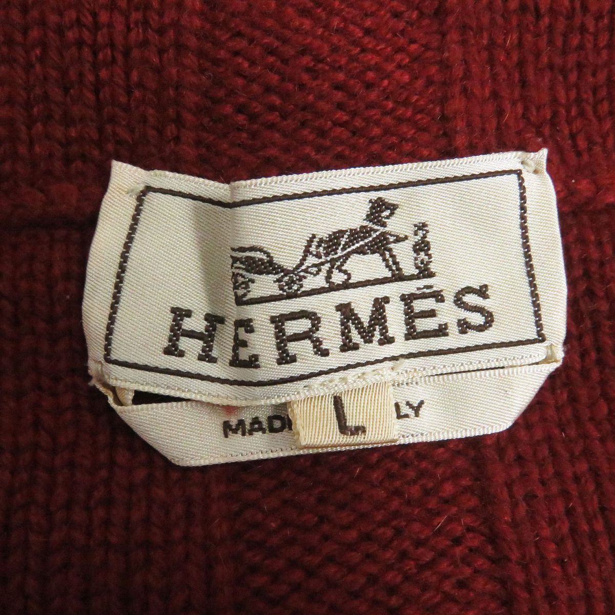 美品□HERMES/エルメス ストライプ カシミヤ100％ 長袖 ロングスリーブ ハーフジップニット/セーター L レッド系 イタリア製 メンズ◎