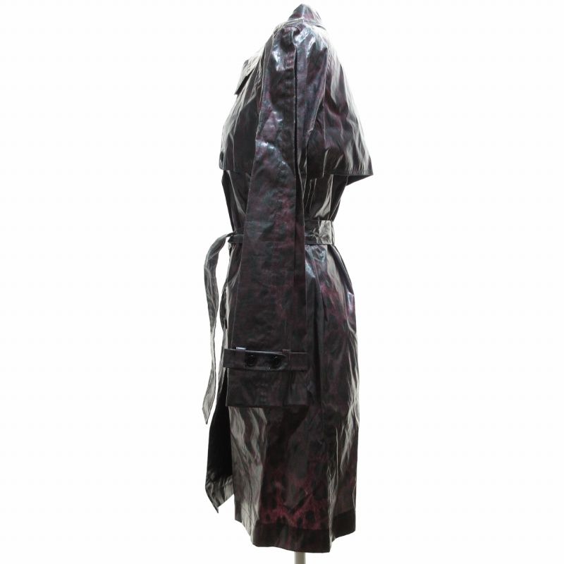 ドルチェ-ガッバーナ ドルガバ DOLCE-GABBANA イタリア製 シルクプリント トレンチコート ベルト有 レオパード柄 ヒョウ柄 紫×黒 パープル×ブラック 42 約Lサイズ GULLKHAN_COM