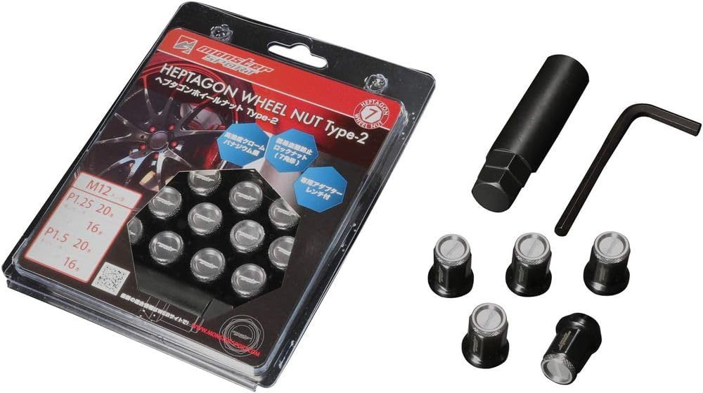 MONSTER SPORT ヘプタゴンホイールナット Type-2 M12×P1.25 16個セット ライトガンメタ 軽自動車 コンパクトカー スズキ 日産 スバル他用 ホイールナット 684516-0020GM