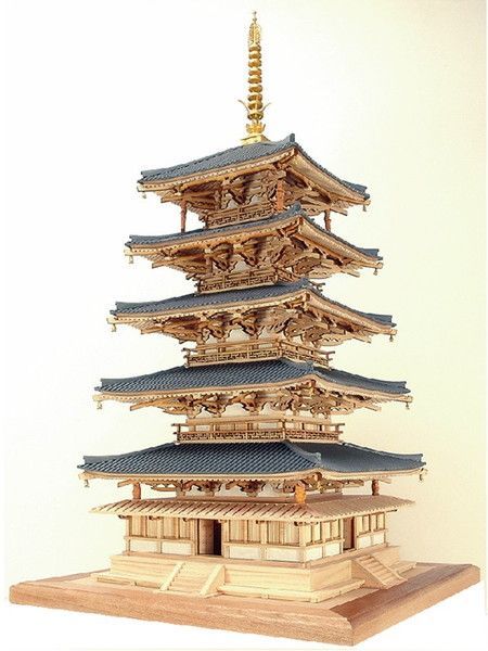 木工用アロンアルファ＋カッター＋紙やすり付き ウッディジョー 木製建築模型 1|75 法隆寺 五重の塔 佐川急便