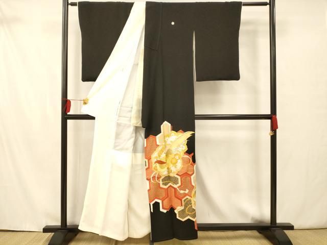 平和屋着物□豪華黒留袖 刺繍 金彩箔ぼかし 春秋麗花図 正絹 逸品