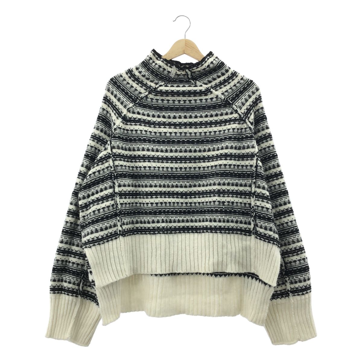 MM6 Maison Margiela エムエムシックスメゾンマルジェラ 2021AW アルパカ混 インサイドアウト ニット L ブラック ホワイト レディース