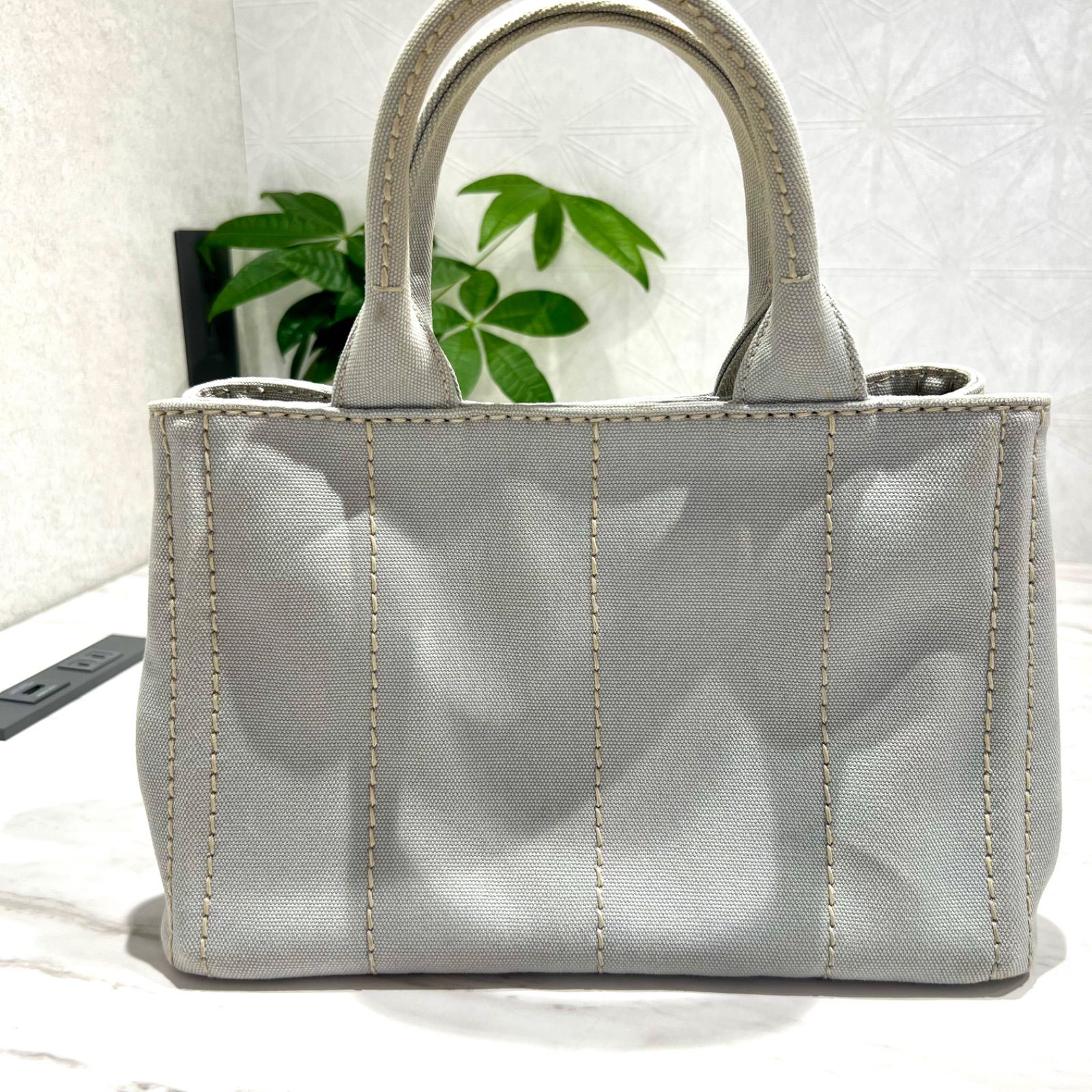 正規品PRADAプラダ/カナパS/ストライプ/グレー✕ネイビー PRADA（プラダ） トートバッグ 1BG439 ZKI F0216 CANAPA カナパ 2WAY