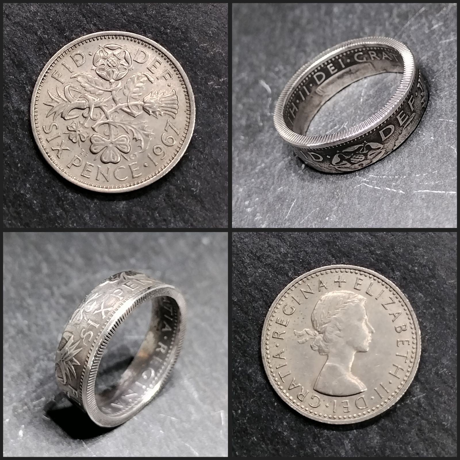 『オーダメイドリング受付』🇬🇧幸せのイギリス6ペンス白銅貨 コインリング(6〜13号まで製作可能です) サムシングフォー