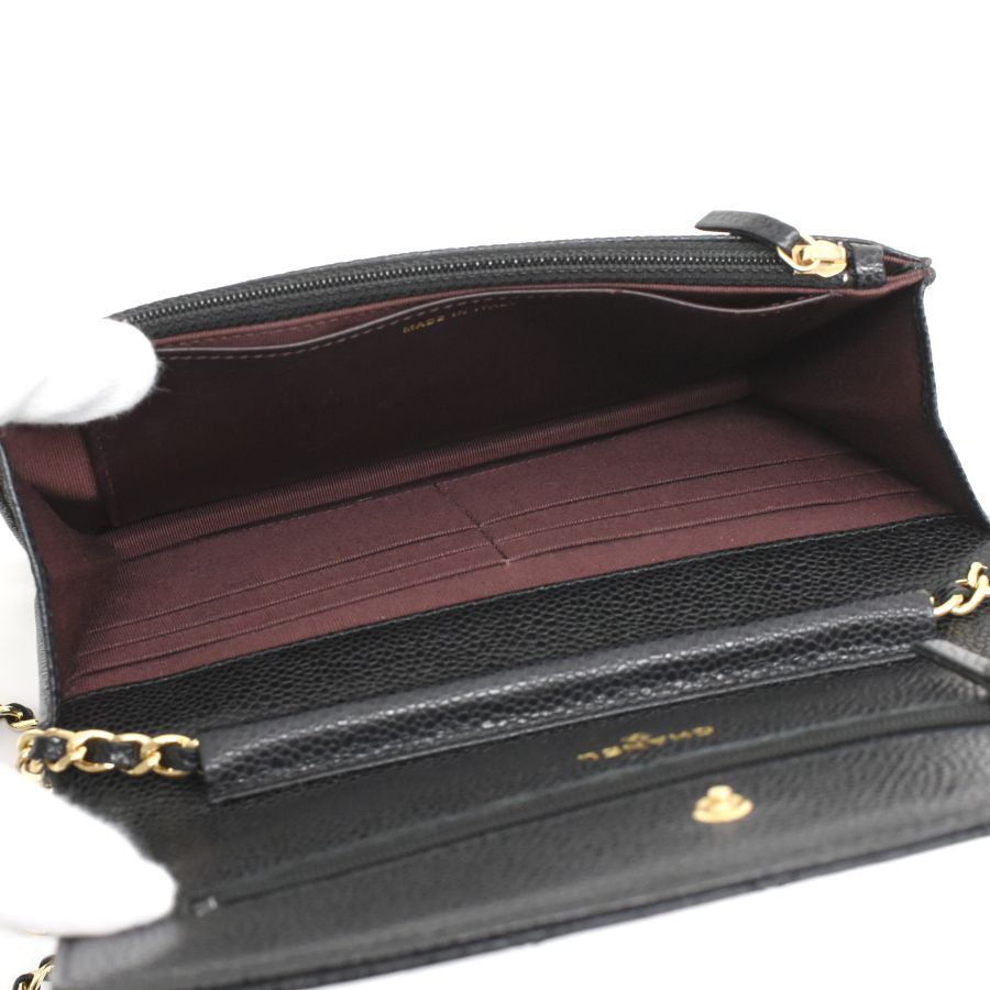 シャネル|チェーン|ショルダーウォレット|バッグ|マトラッセ|キャビアスキン|ブラック|ゴールド金具|CHANEL