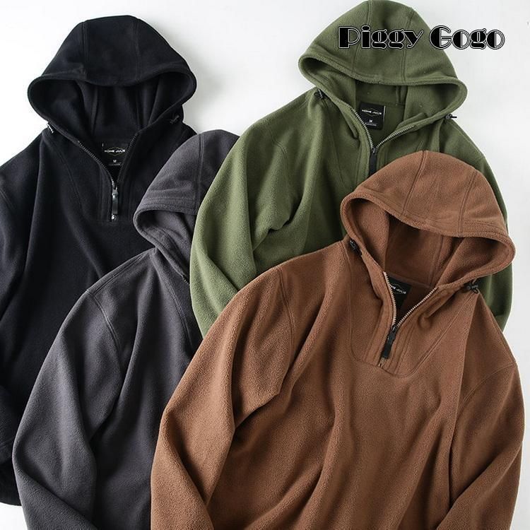 フリースパーカー メンズ パーカー プルオーバー トップス 裏起毛 あたたか 防寒 秋服 秋物