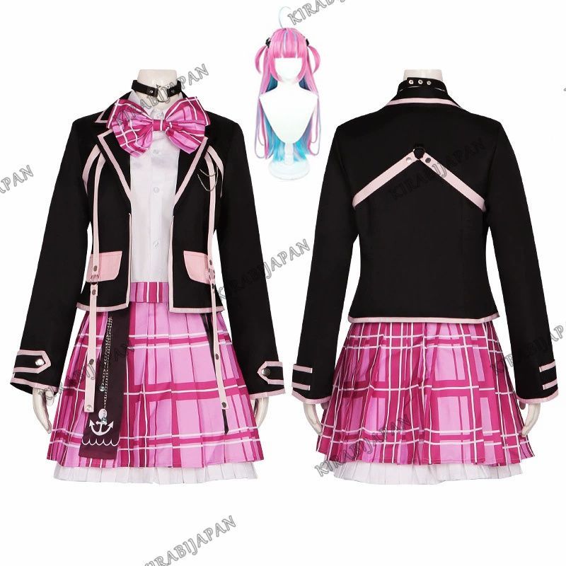 YouTuber ホロライブ コスプレ 湊あくあ みなとあくあ 制服 ウィッグ付き カツラ コスプレ衣装 大人用 仮装 hololive バーチャルライバ cosplay イベンド 変装 仮装 プレゼント 祭り仮装 コスチューム アニメ クリスマス ハロウィン