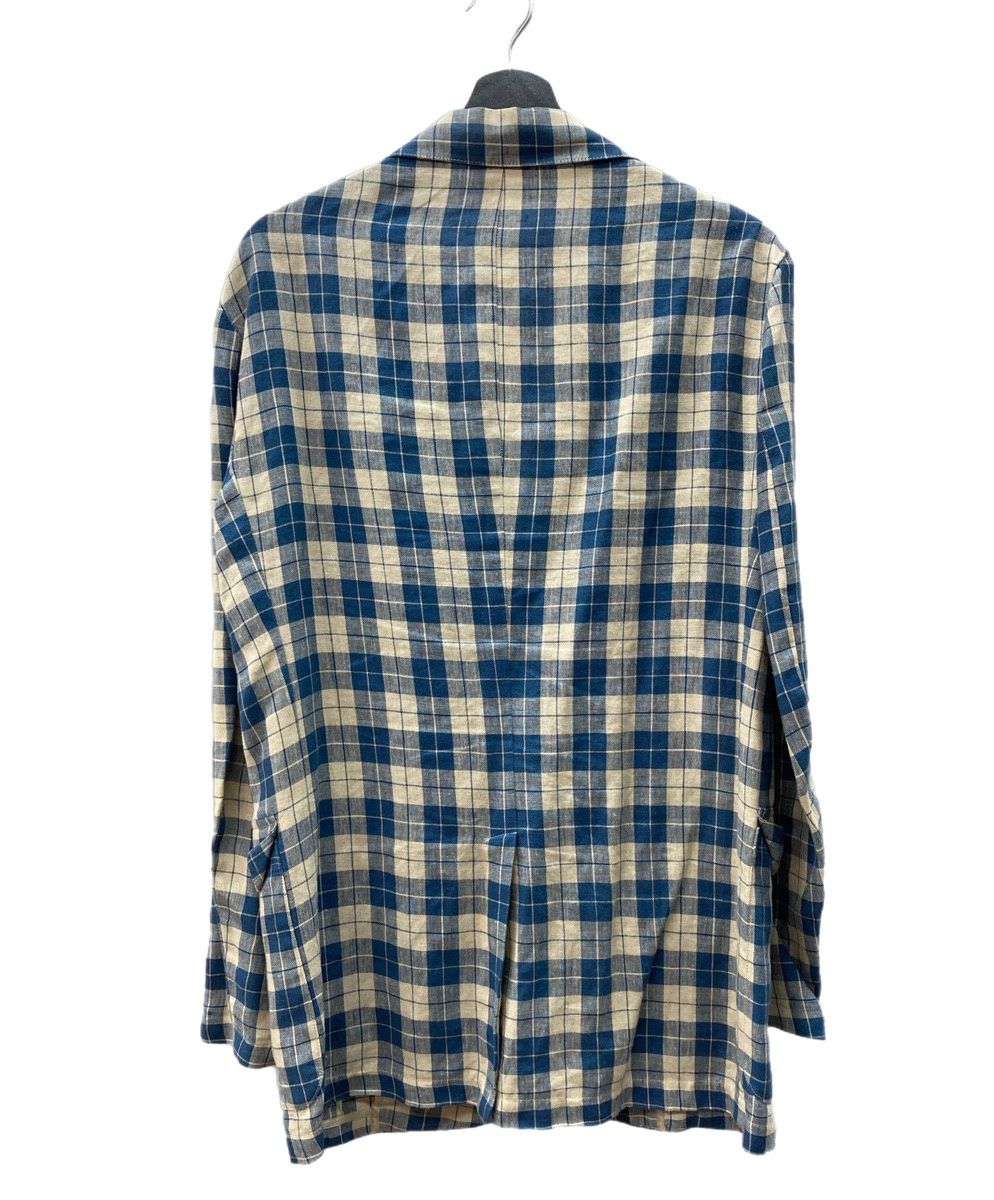 ダブルアールエル RRL 90s 90年代 三ツ星タグ 三角タグ リネン テーラードジャケット 生成り 青 ジャケット チェック ブルー Sサイズ 104MT-2020