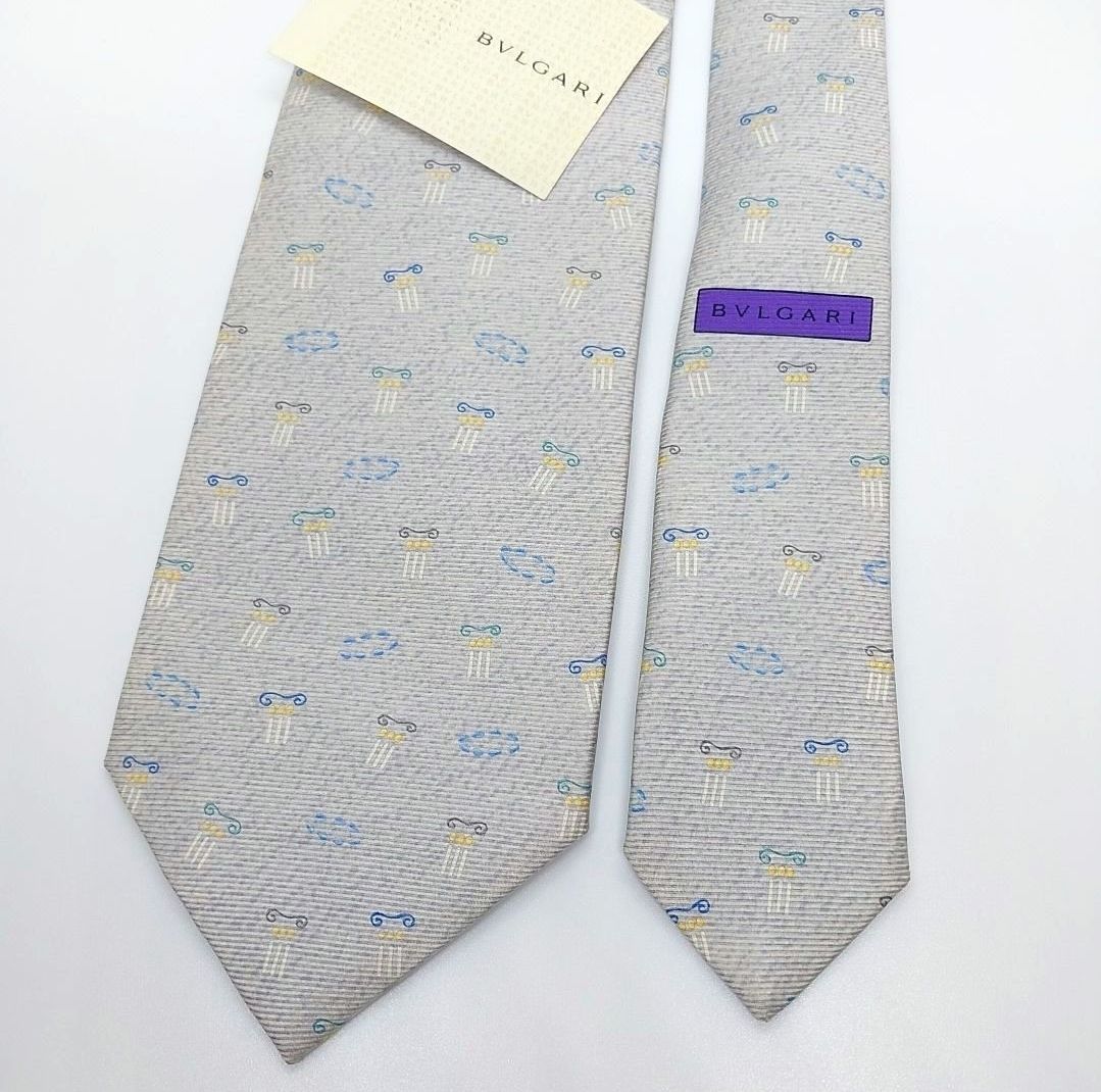 BVLGARI ブルガリ グレー シルク ネクタイ オリジナル【新品 タグ付き
