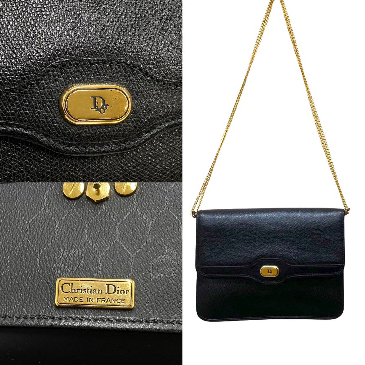 極 美品 Christian Dior ディオール ロゴ 金具 ハニカム 柄 レザー 本