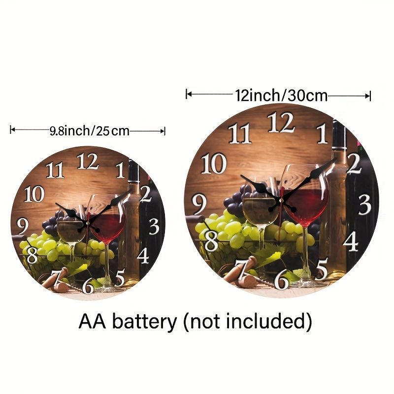 壁掛け時計 ワイン フルーツ バー おしゃれ 可愛い 25cm 30cm 木製 壁掛け時計 インテリア 壁掛け 見やすい 秒針 サイレント 静か 寝室 プレゼント t1731